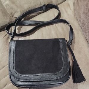 Chic Black Suede and Polyurethane Crossbody Bag